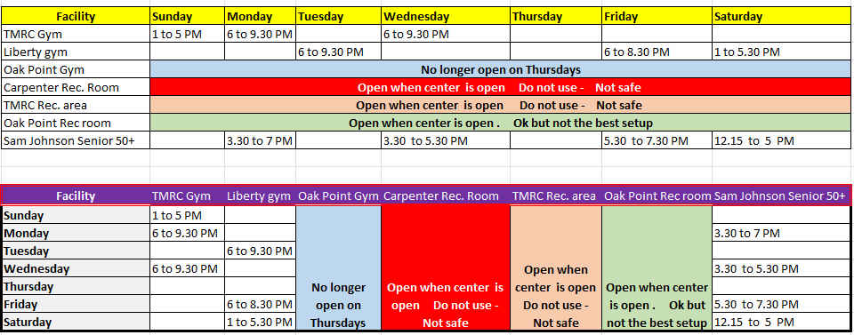 Plano Table Tennis Schedule Matrix